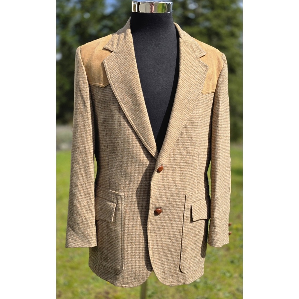 Vintage Pendleton Jacket Mens 44 Beige Wool Leather Western Wear Blazer 70s Vntg